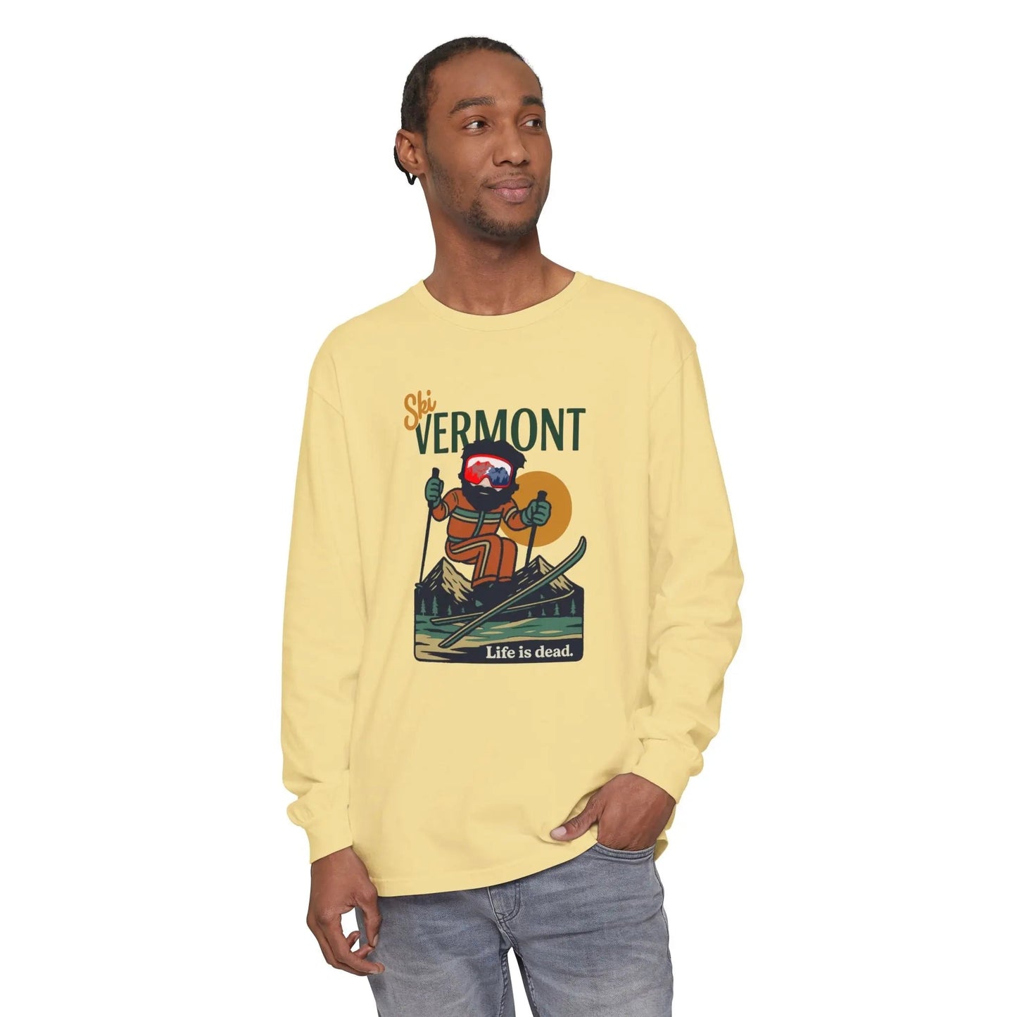 Long Sleeve Garment-Dyed T-Shirt 100% Ring-Spun Cotton Ski Vermont