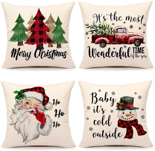 Christmas Santa Linen Pillowcase Sofa Cushion
