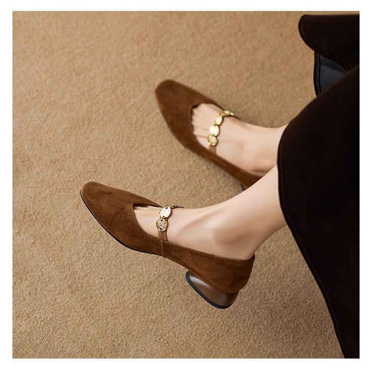 French Retro Square-Toe Suede Pumps Low-Cut Women’s Autumn Style