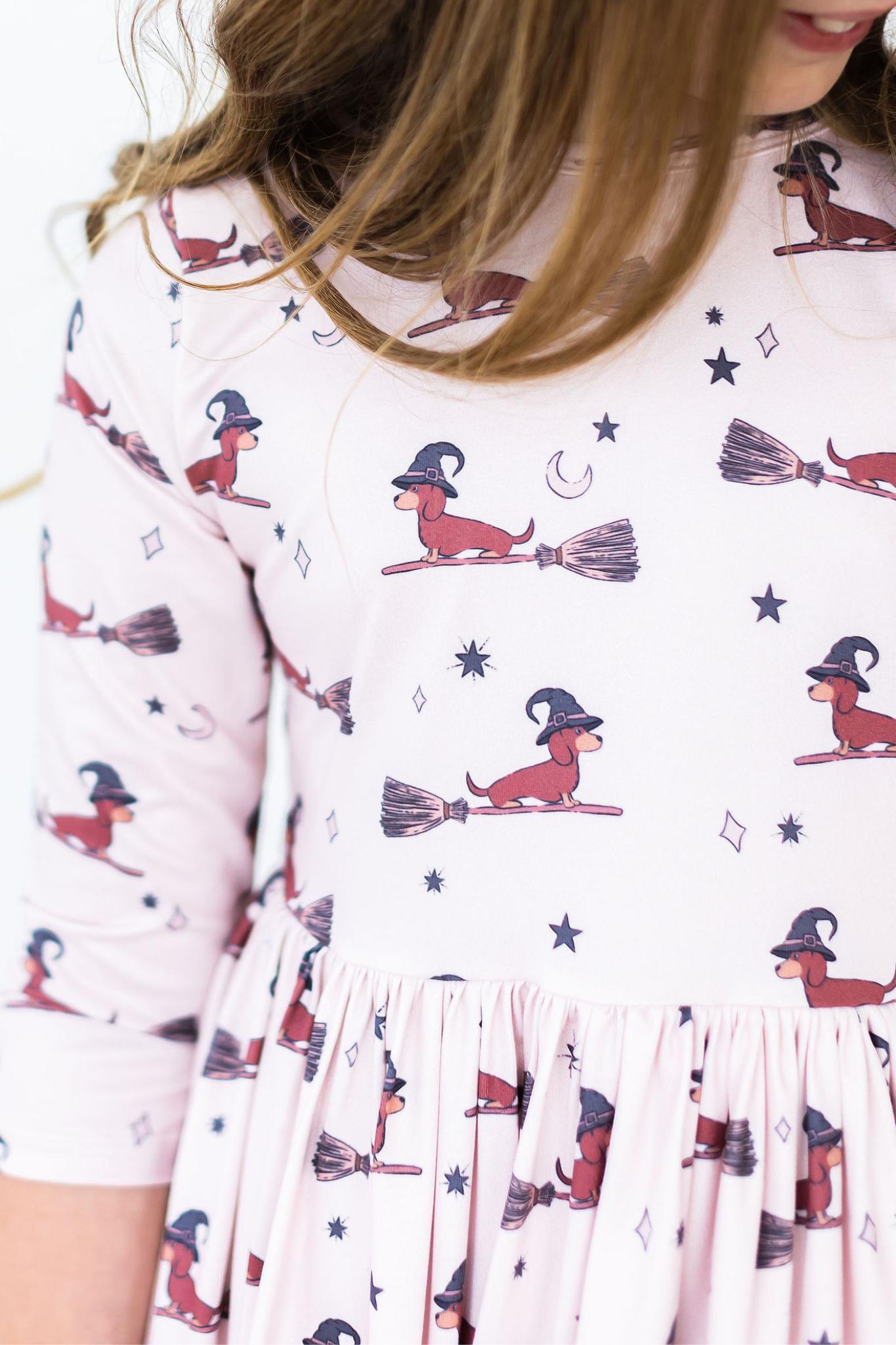 Happy Howl-oween Twirly 3/4 Sleeve Pocket Dress