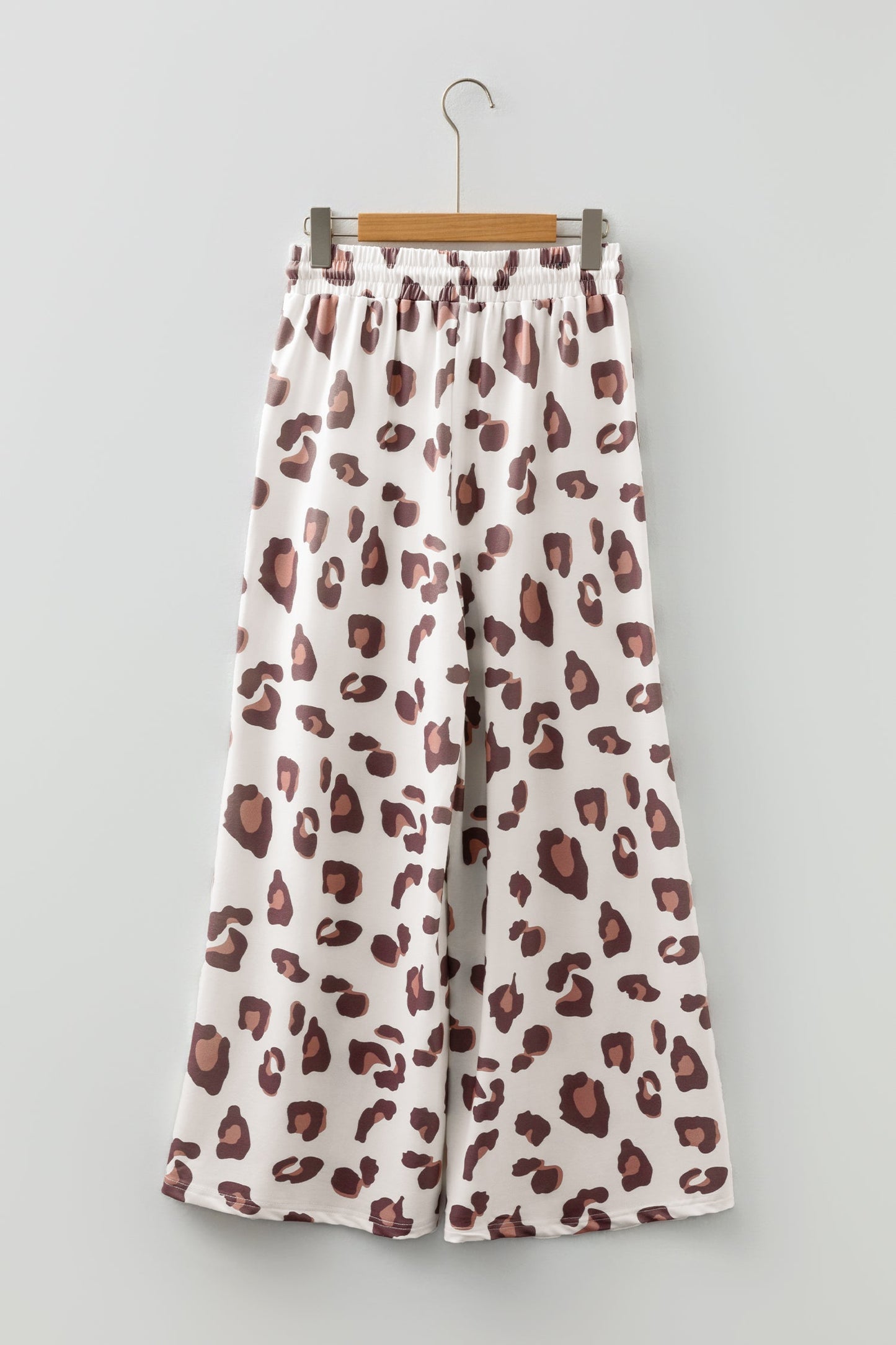 Beige Drawstring Leopard Print Loose Pants with Patch Pocket