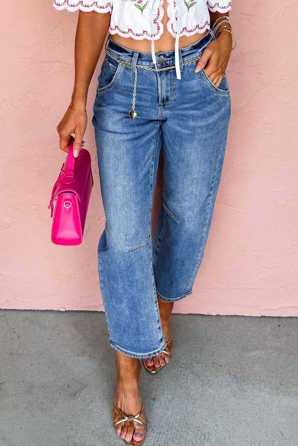 Dusk Blue High Waist Ankle Cropped Jeans