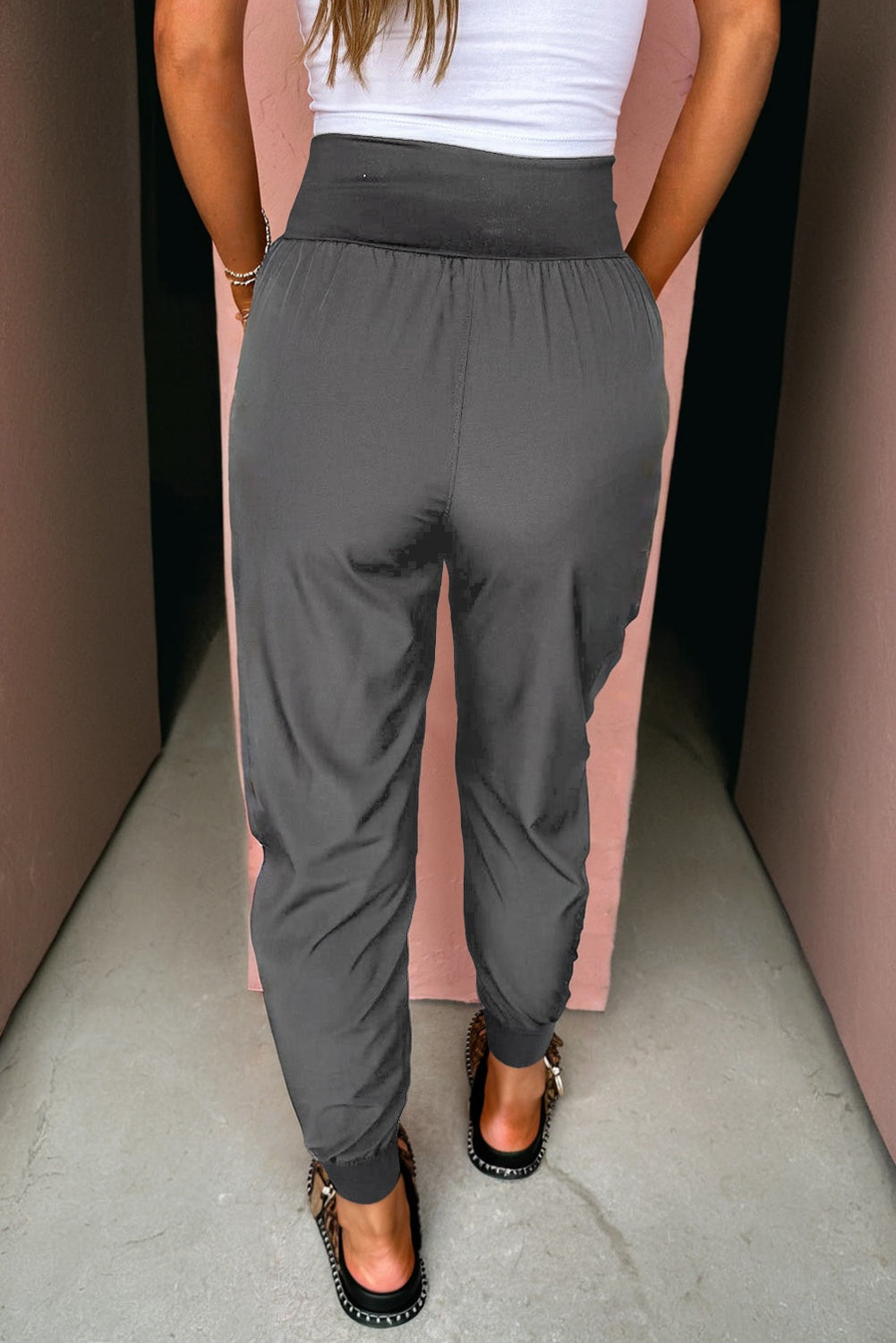 Camel Elastic High Waist Cargo Jogger Pants