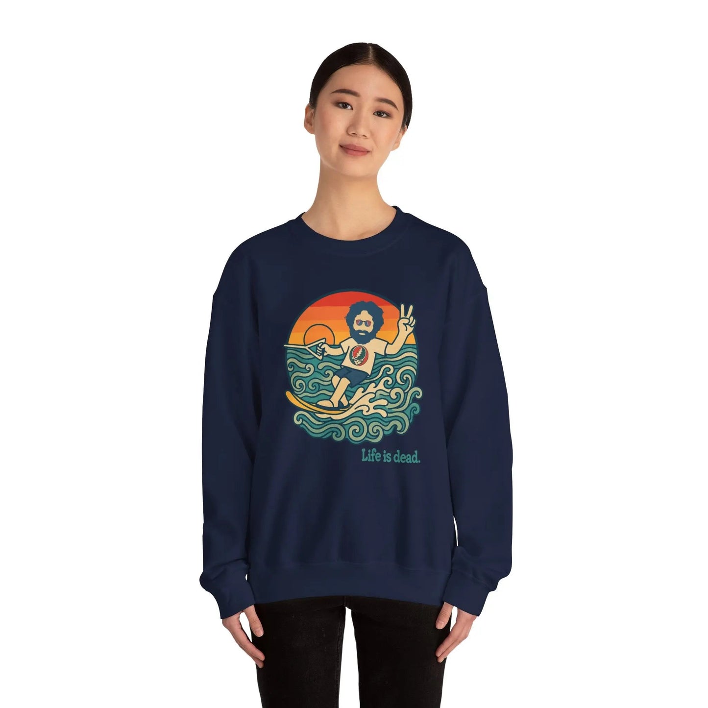 Life is Dead Crewneck Sweatshirt Heavy Blend Waterskiin' Jerry