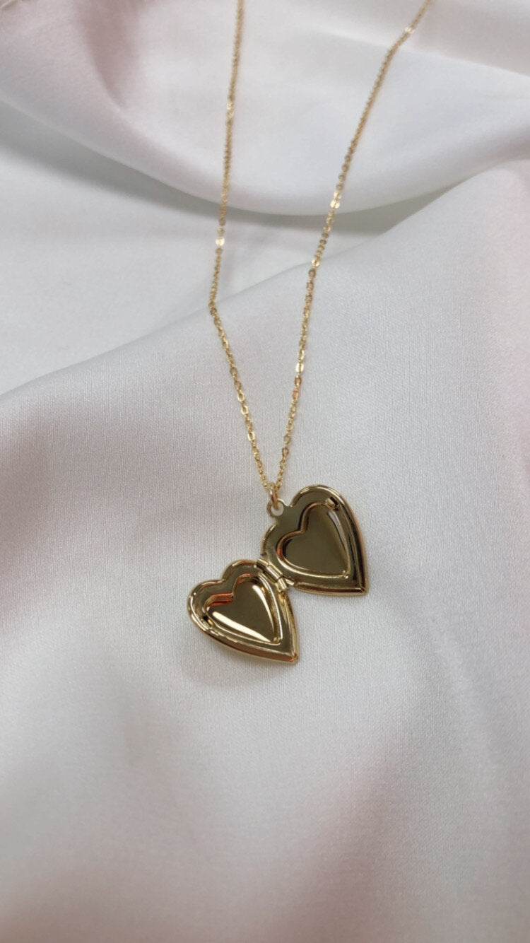 Gold Heart Locket Necklace 14k Gold over Brass Roxy