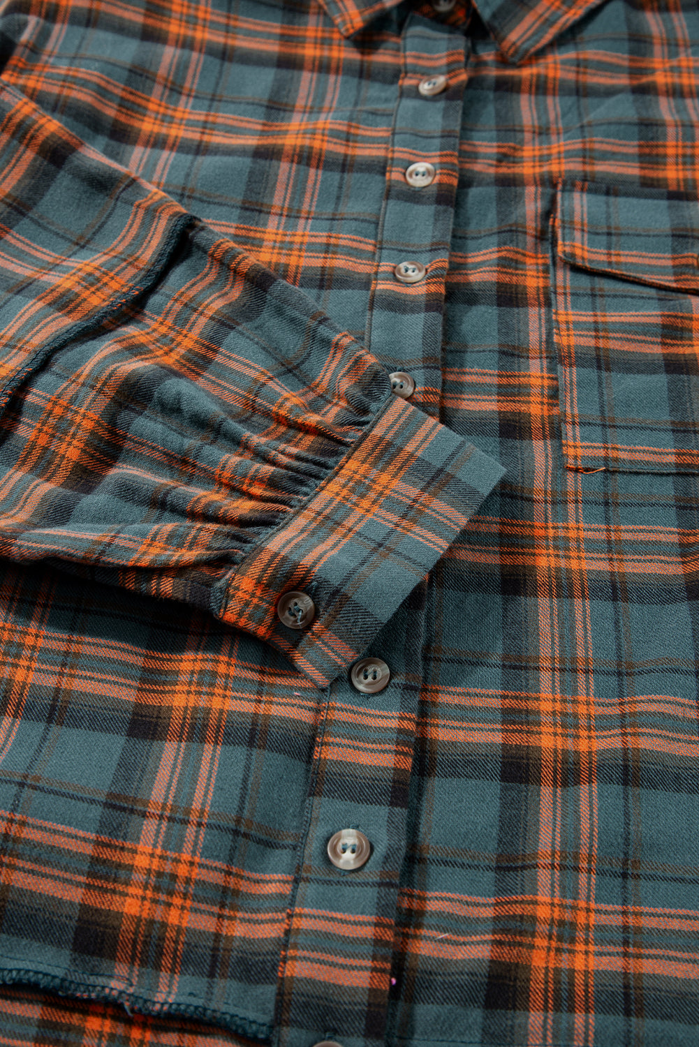 Red Plaid Distressed Hem Long Sleeve Shirt Shacket