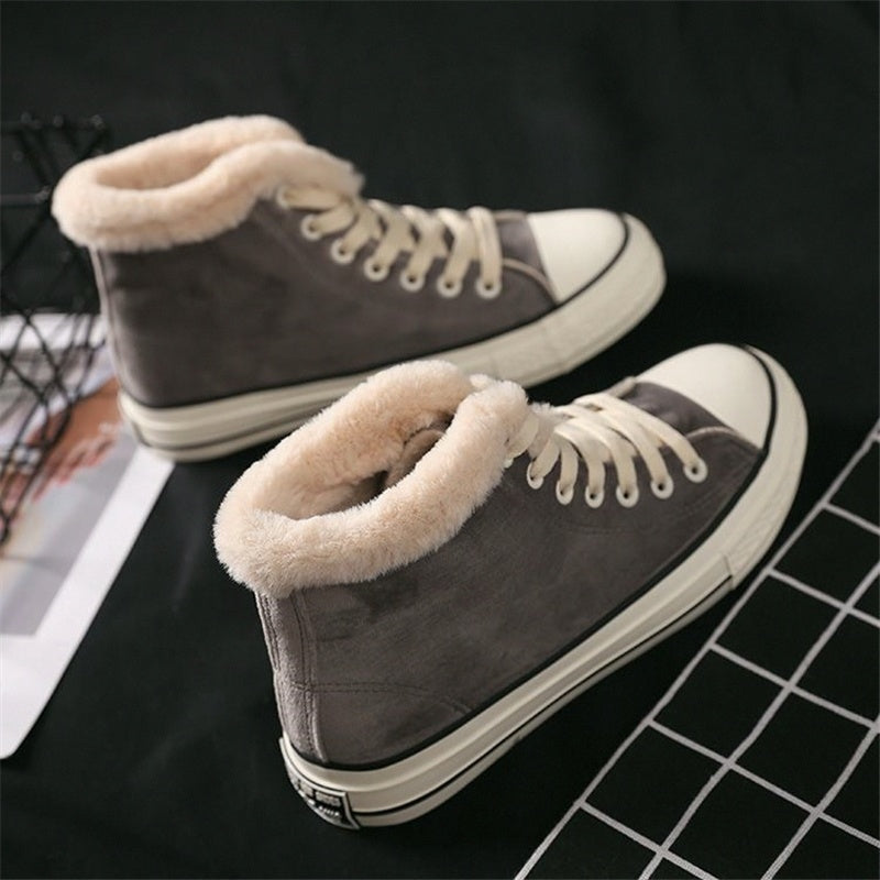 Plush Cotton-Padded Canvas Shoes Women