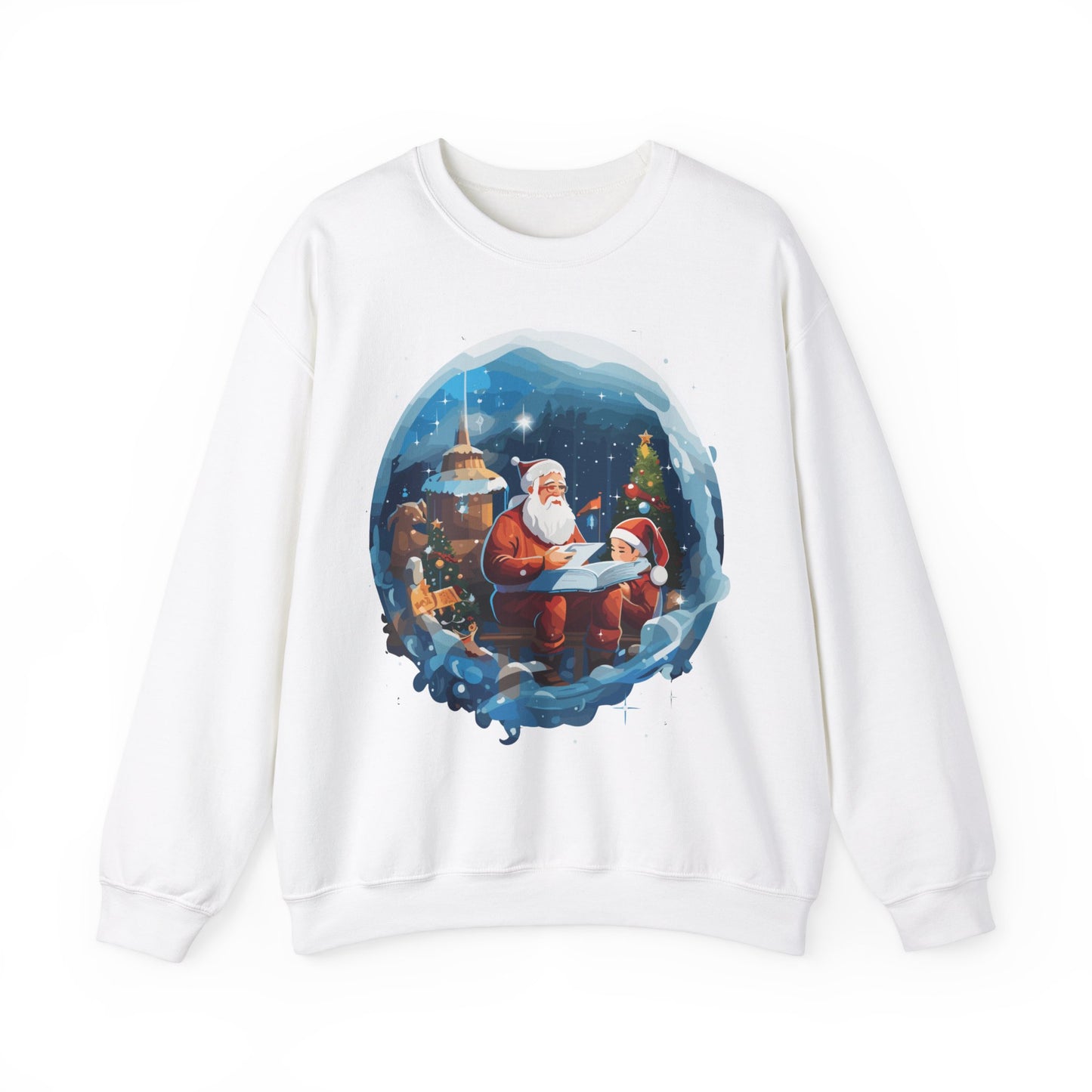 Santa reading book with people in space - Christmas Shirt, Holiday Xmas Shirt, Merry Christmas, Holiday Xmas, Unisex Xmas Shirt, Christmas Sweatshirt, Christmas Apparel, Xmas Celebration Shirt, Matching Family Outfits, Christmas Gifts