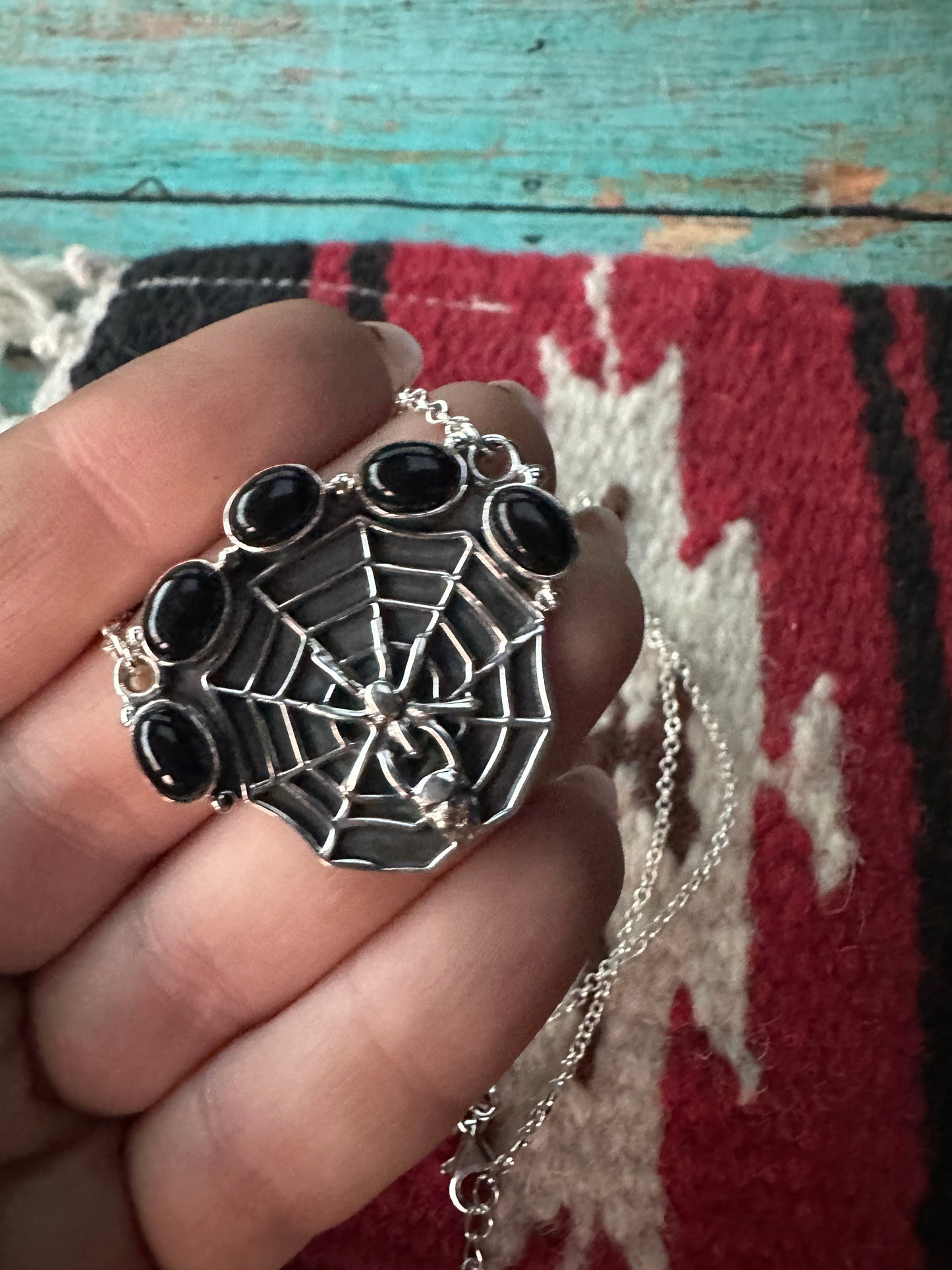 Handmade Sterling Silver Onyx Necklace Chain Halloween Collection Nizhoni Traders LLC