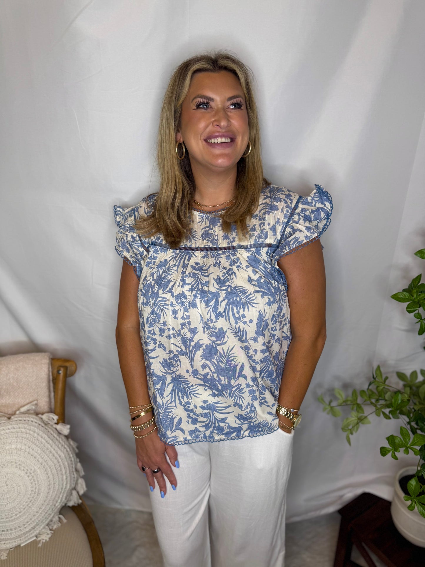 Blue Floral Top Blouse The Blue Garden