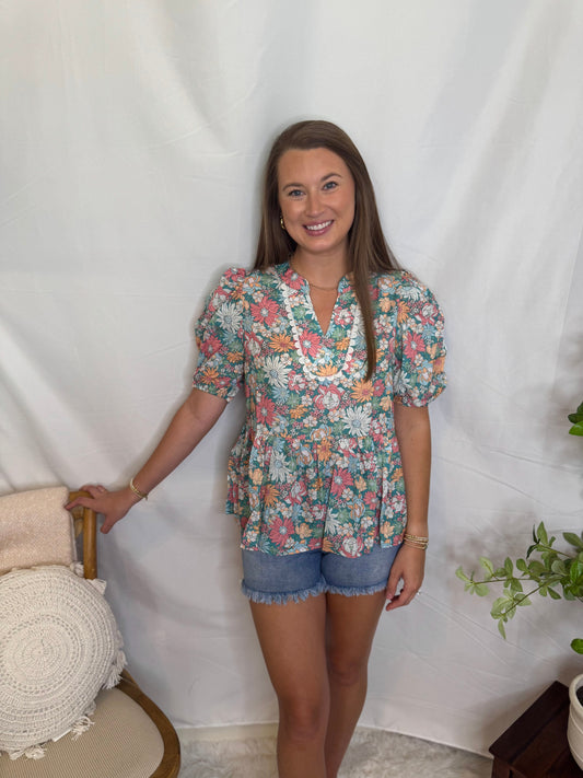 Floral Puff Sleeve Blouse The Laurel Top Sweet Jude Boutique