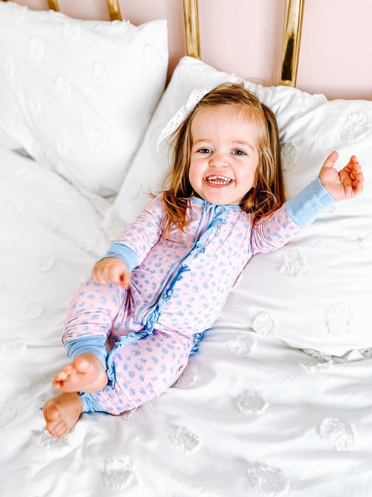 Lillian Leopard Bamboo Ruffle Convertible Footie 2T-4T Laree + Co.