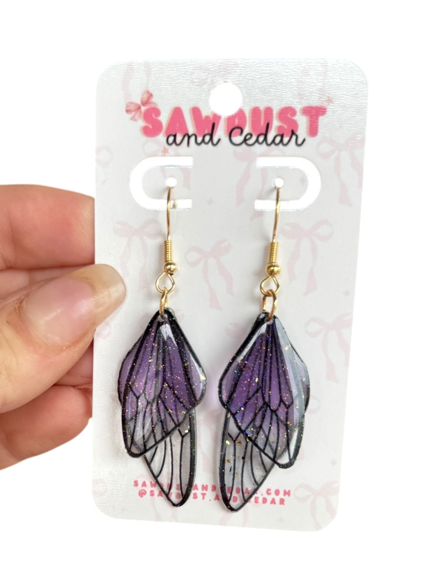 Purple Glitter Butterfly Wing Earrings
