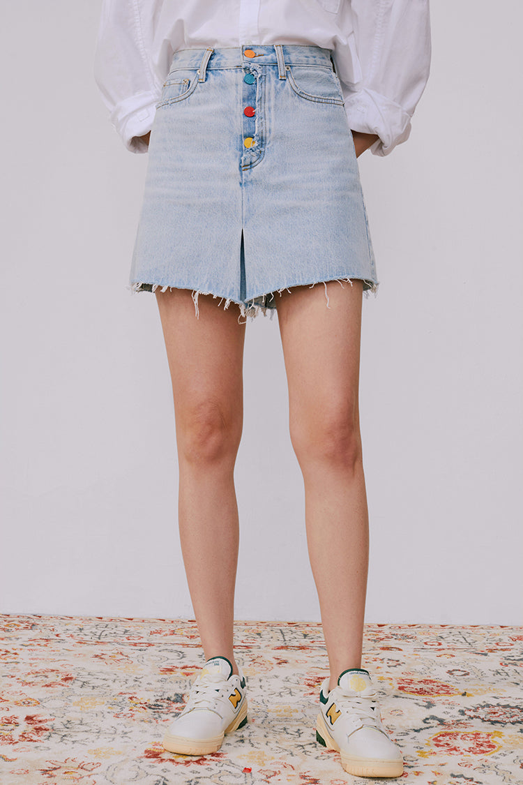 Rainbow Pleat High-Rise Skort Mid-Weight Denim Hey Joanie