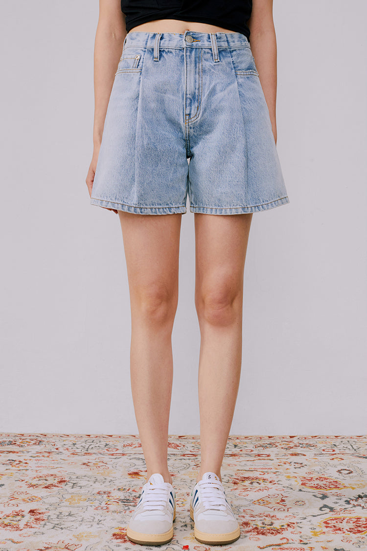 Pleated Fun Short High-Rise Mid-Weight Denim Shorts Hey Joanie