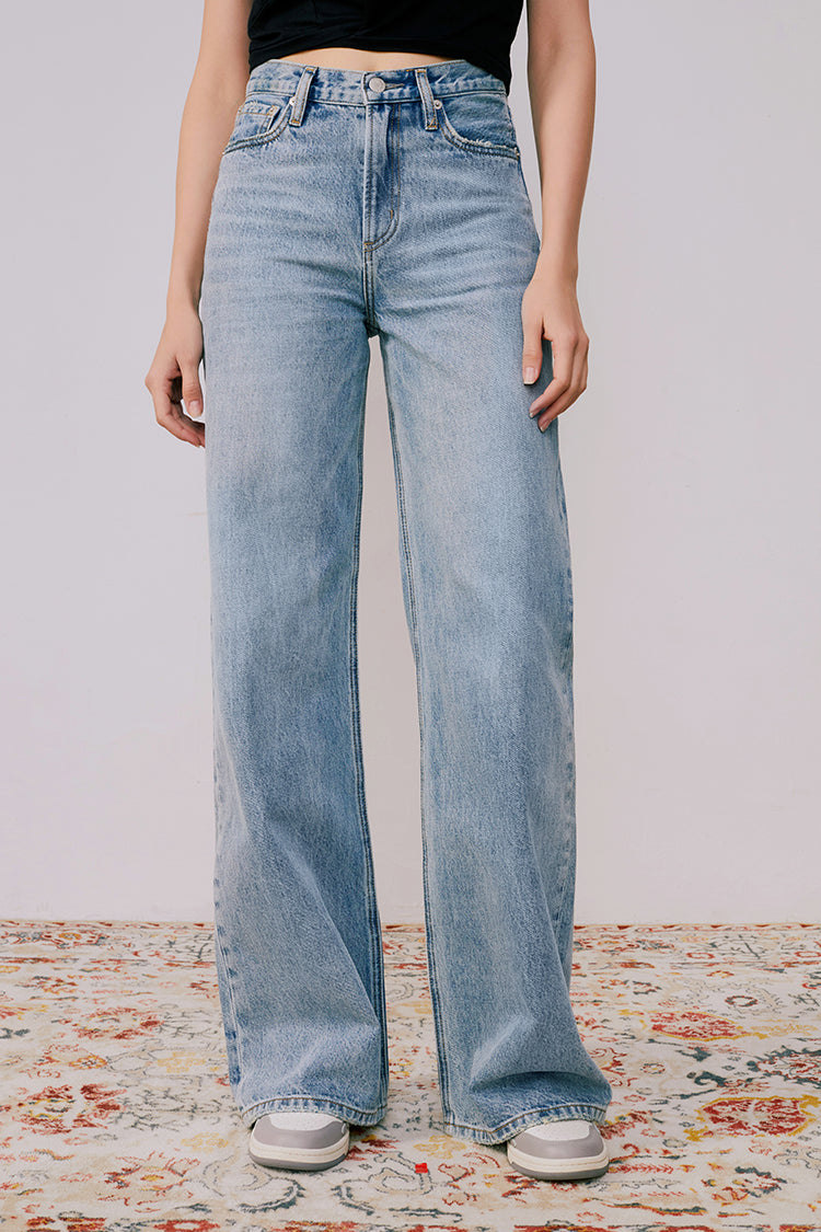 High Rise Baggy Jeans Mid-weight Denim Full Length Angeles
