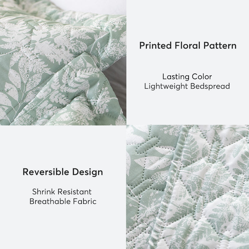 Lightweight Green Botanical Floral Quilt Set Kasentex