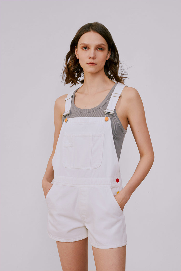Rainbow Overall Shorts Mid-weight Denim High-rise Overall Shorts Hey Joanie