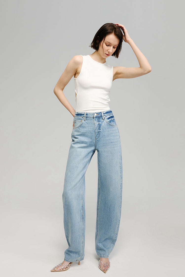 Moon Curve Mid-weight High-rise Wide Leg Jeans HJ031