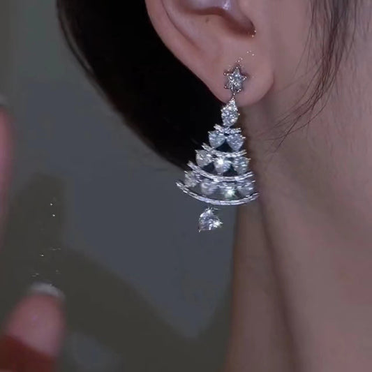 Silver Needle High-quality Christmas Tree Earrings Women's