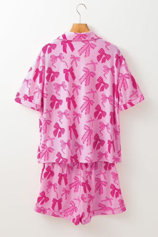 Bow Shirt and Shorts Pajamas Set Polyester Spandex