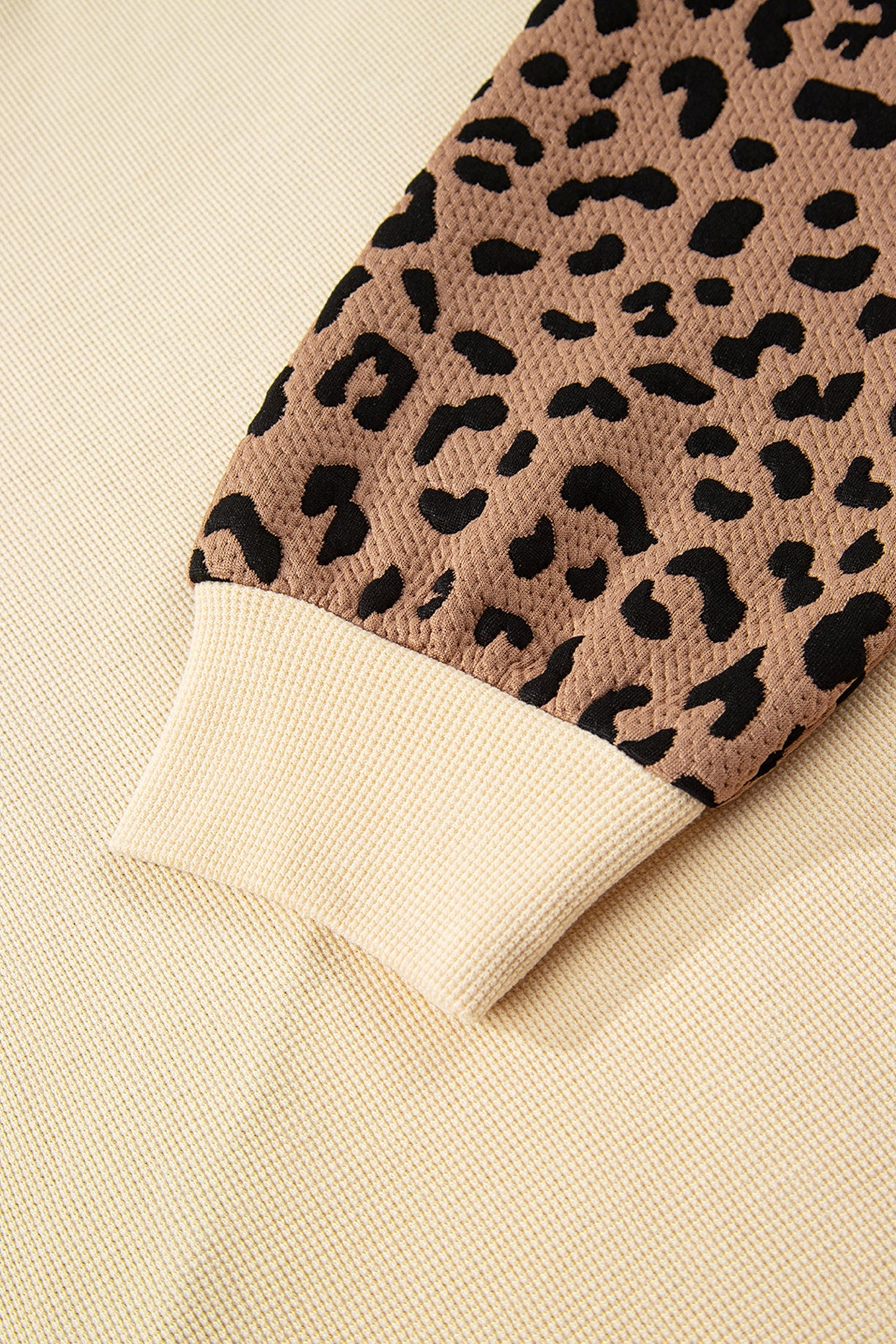 Light French Beige Leopard Star Color Block Patchwork Baggy Sweatshirt