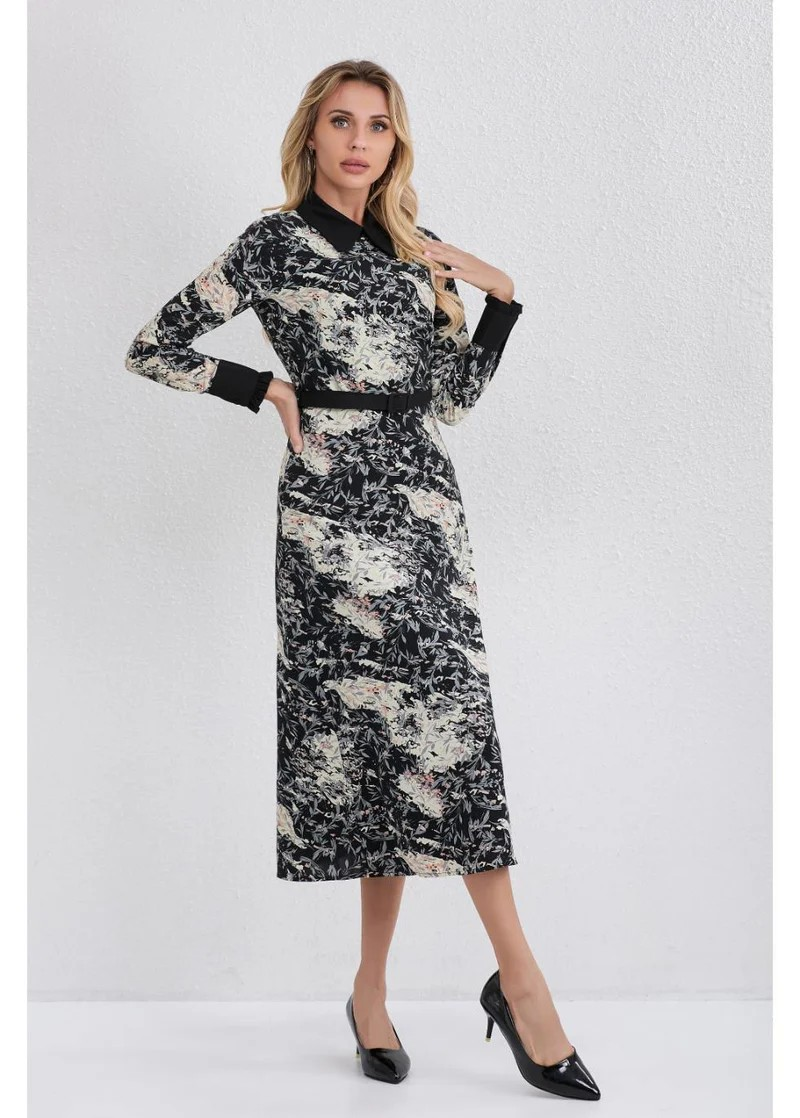 Twilight Petals Black and White Floral Midi Dress