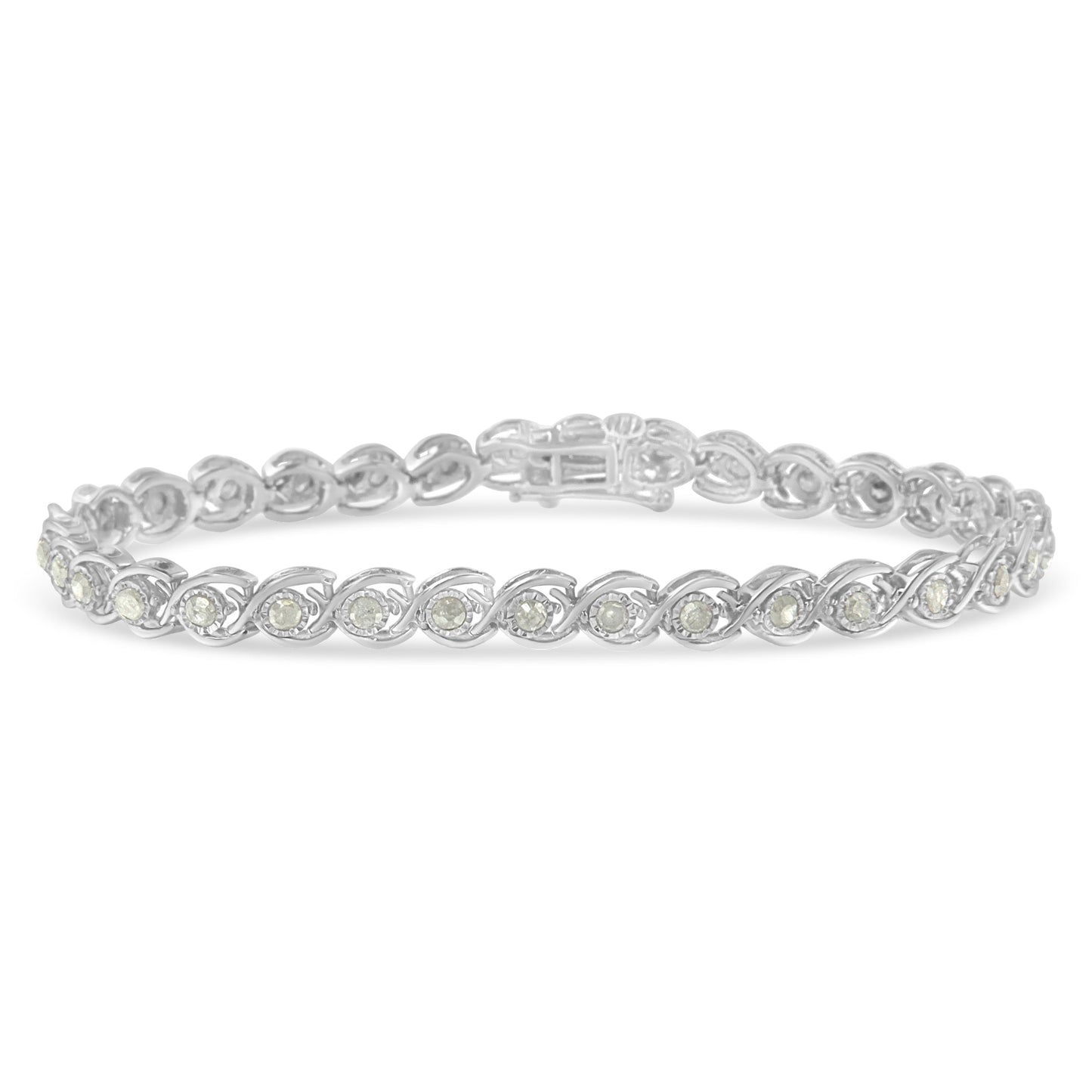 .925 Sterling Silver 2 Cttw Miracle Plate Set Diamond Spiral Link Bracelet (I-J Color, I3 Clarity) -7"