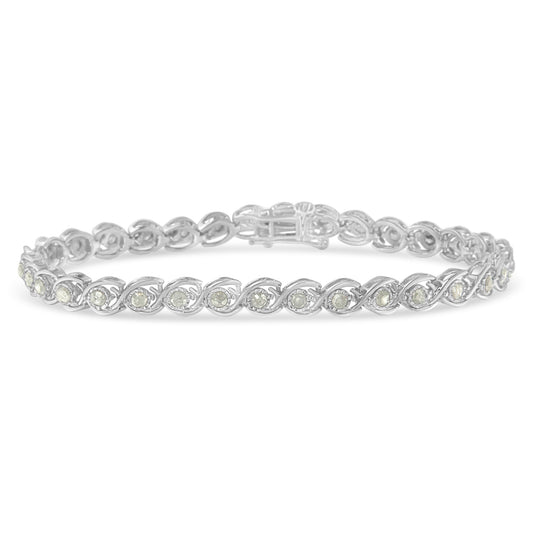 .925 Sterling Silver 2 Cttw Miracle Plate Set Diamond Spiral Link Bracelet (I-J Color, I3 Clarity) -7"