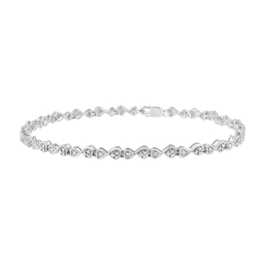 .925 Sterling Silver 1/4 Cttw Prong Set Round-Cut Diamond Heart And Infinity Link Bracelet (I-J Color, I2-I3 Clarity) - Size 7.25"