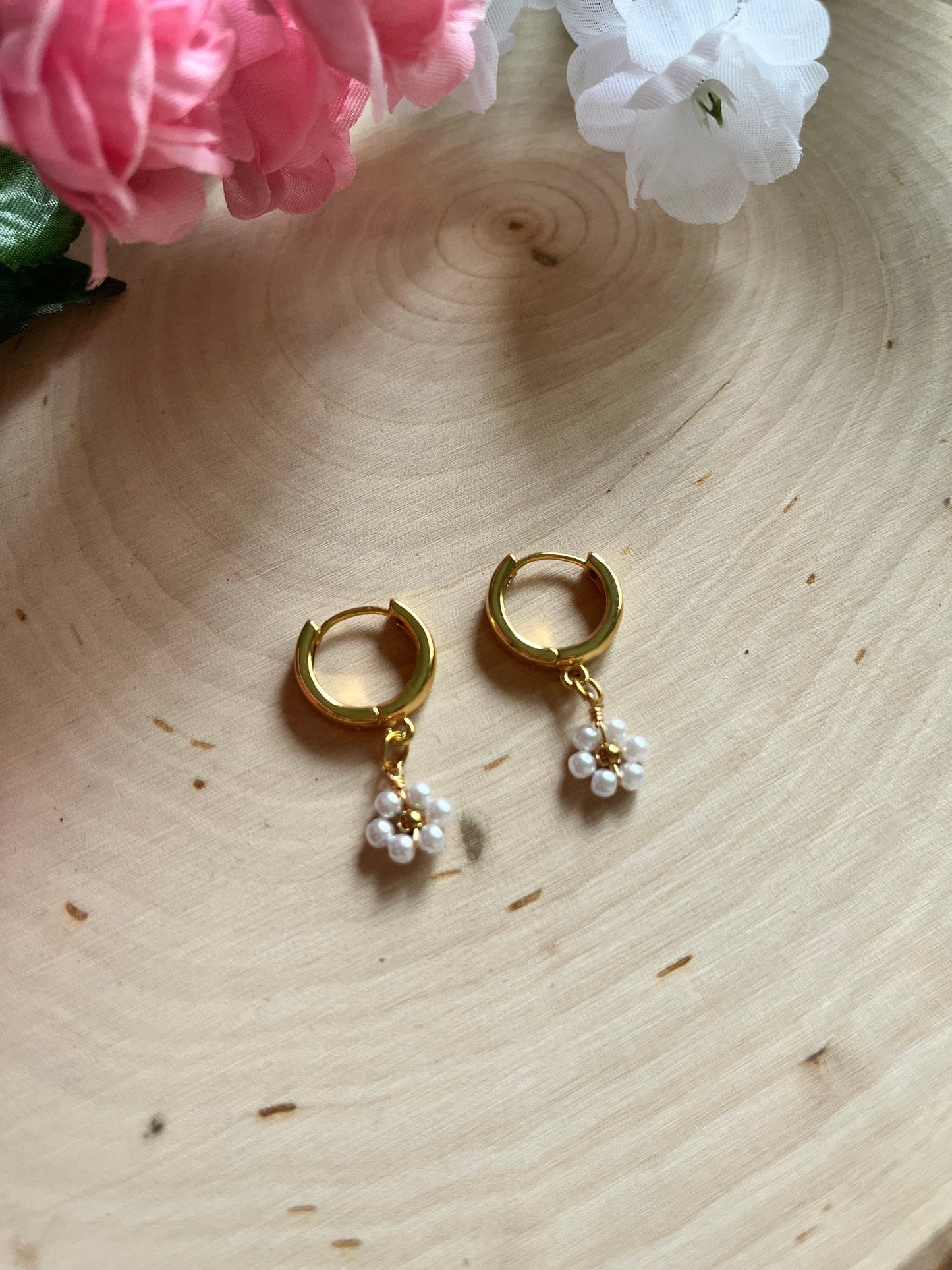 Gold Floral Huggies Dainty Earrings Saved By Christ Design