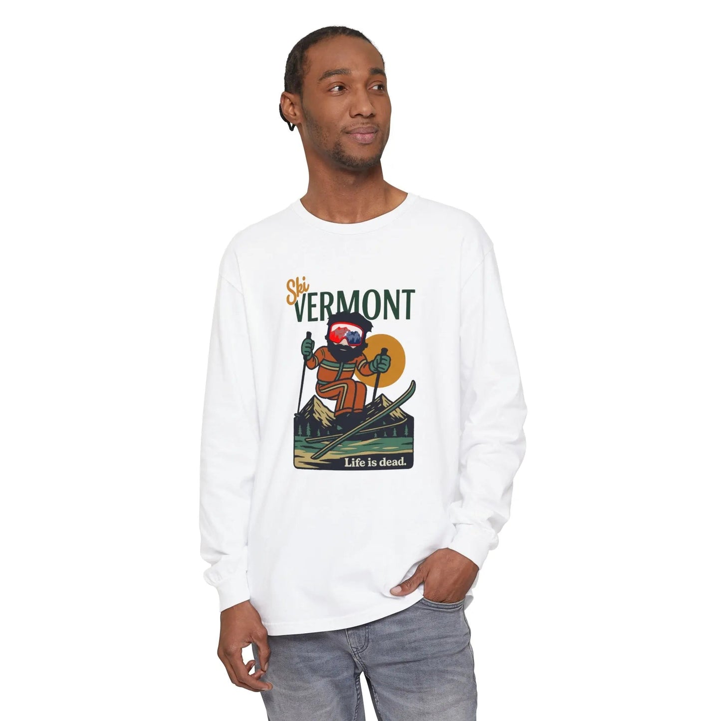Long Sleeve Garment-Dyed T-Shirt 100% Ring-Spun Cotton Ski Vermont