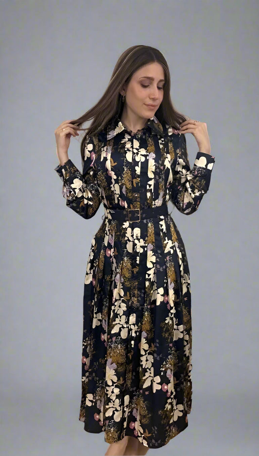 Floral Print Dress with Matching Belt