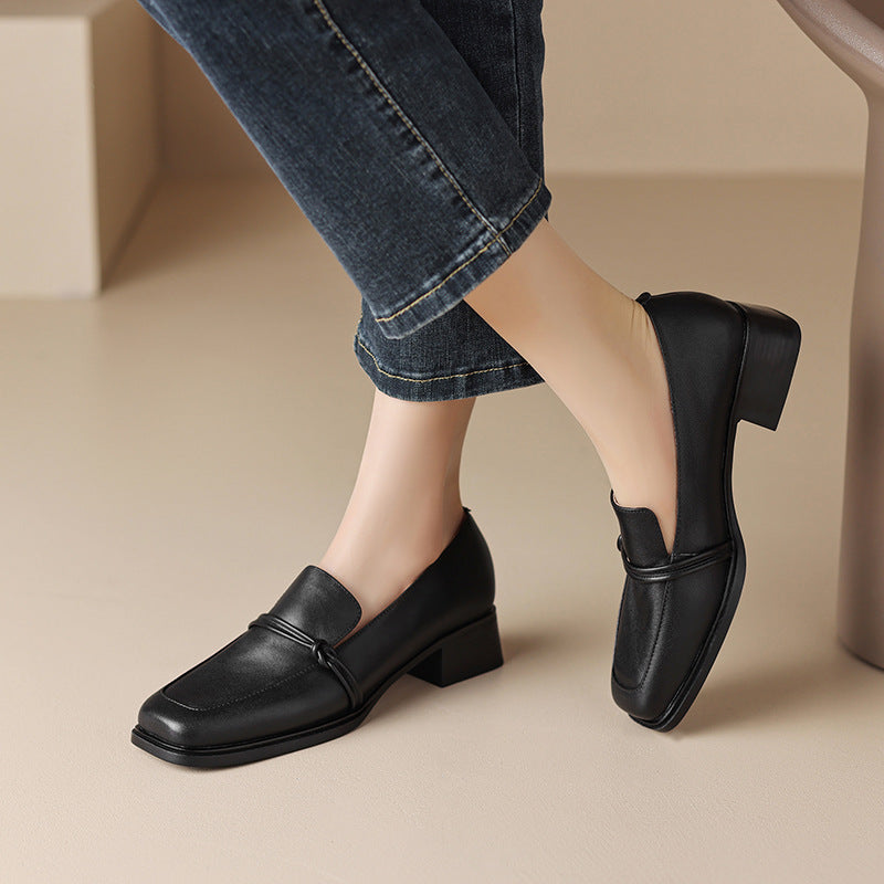 Retro Minimalist Mid-Heel Leather Women’s Shoes