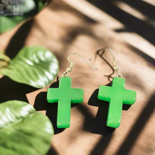 Green Aventurine Cross Earrings Jewelry Beauty by Dani
