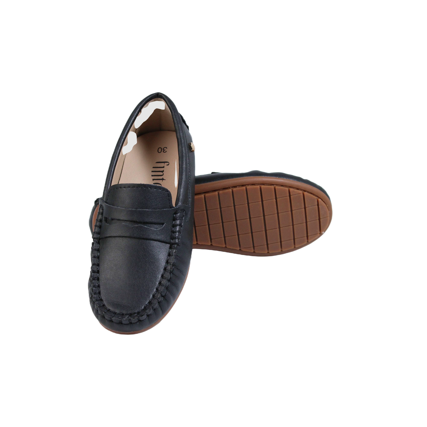 Black Leather Brown Sole Penny Loafer Fintoes