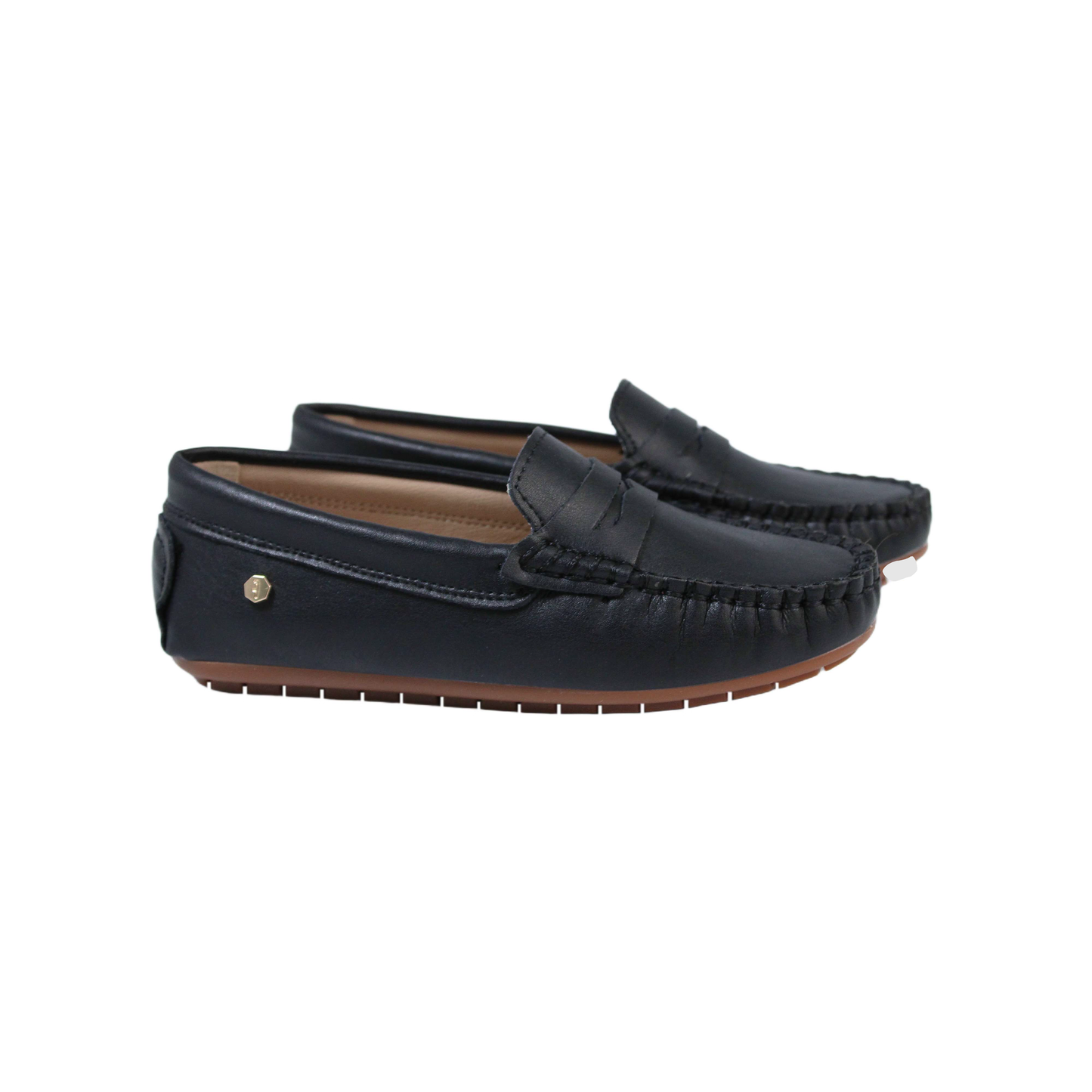 Black Leather Brown Sole Penny Loafer Fintoes