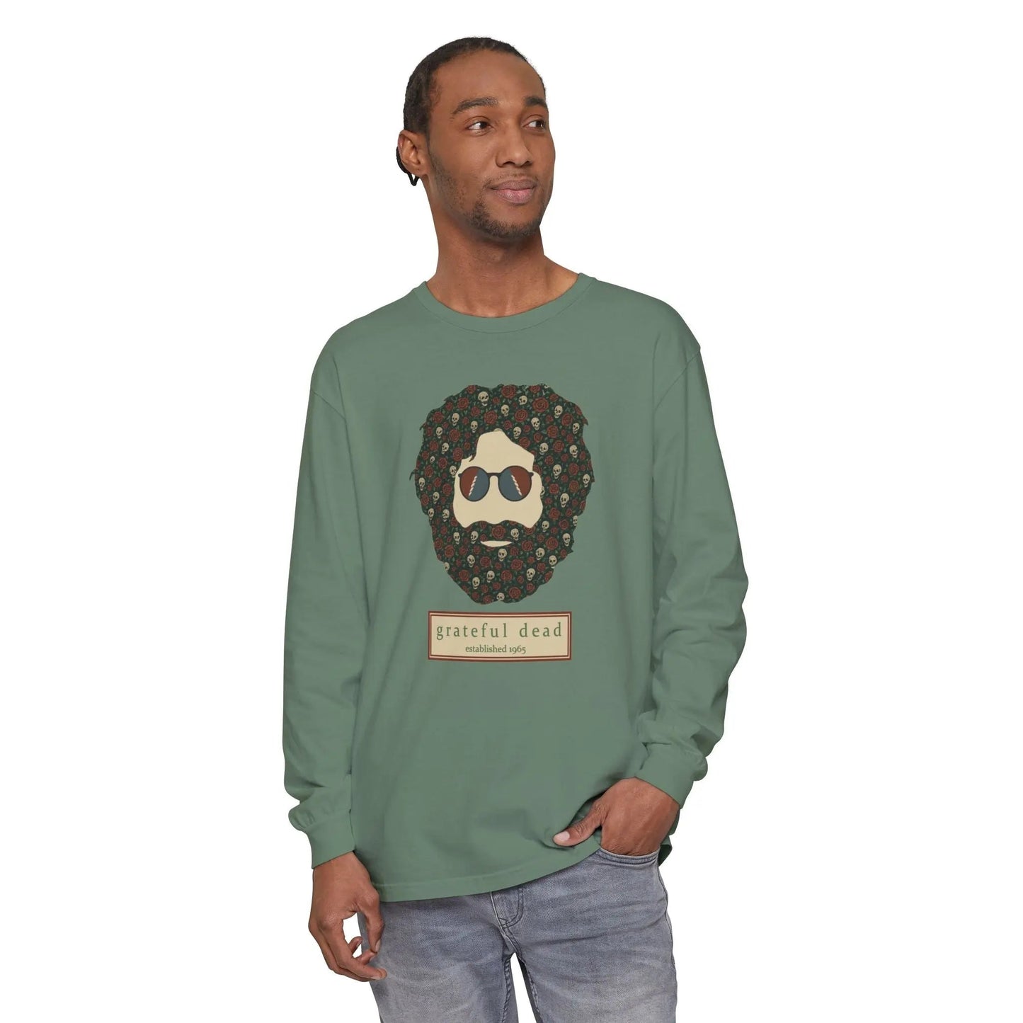 Garment-Dyed Long Sleeve T-Shirt Jerry Vineyard Collection Skulls & Roses