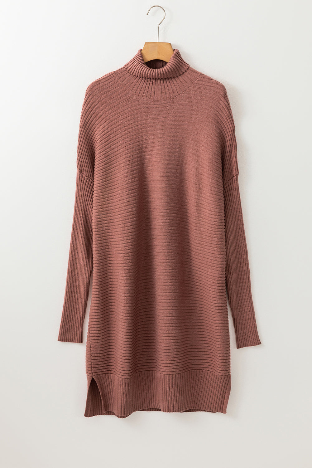 Mineral Red Ribbed Knit Turtleneck Tunic Sweater