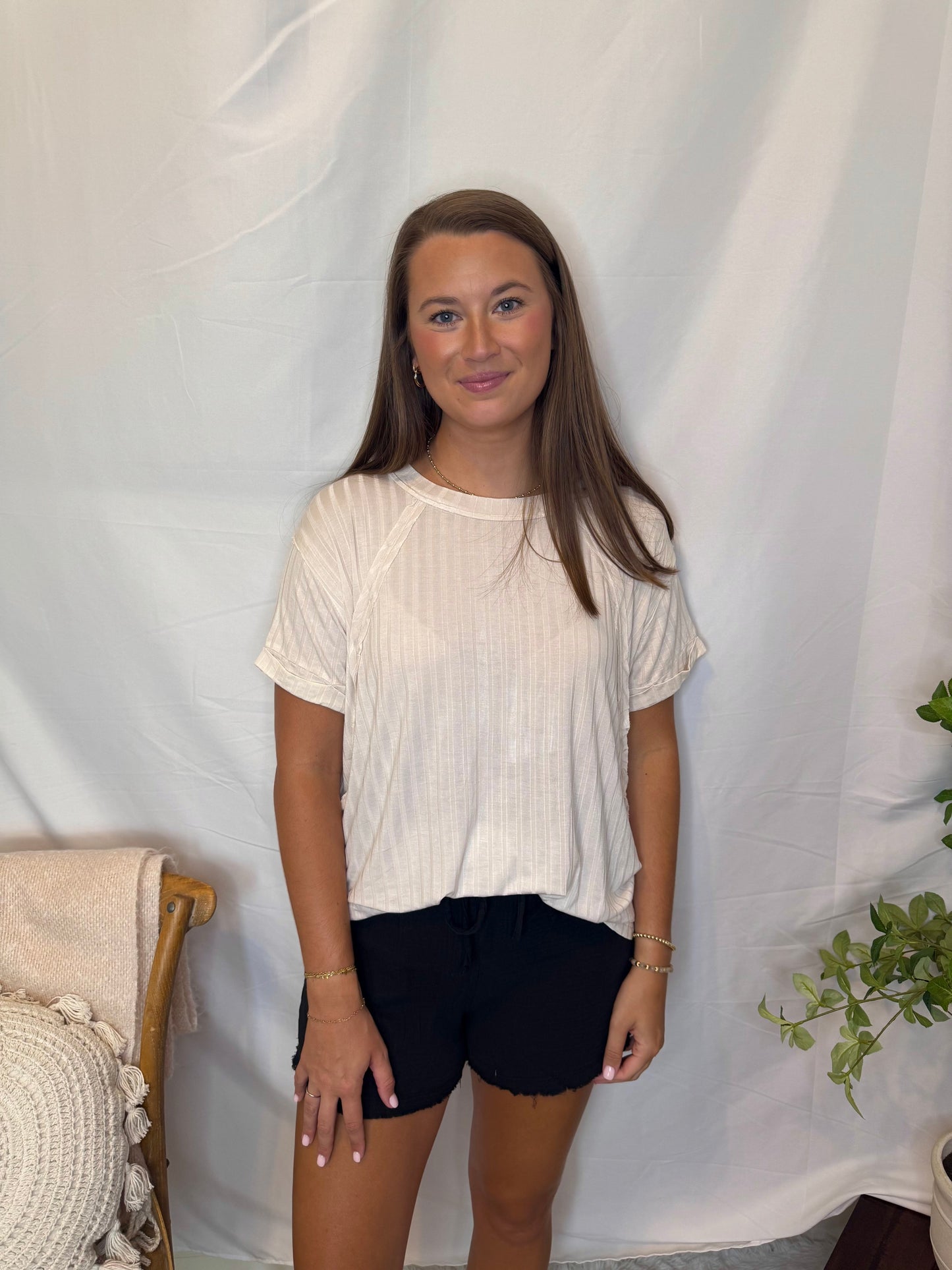 Ribbed Boat Neck Soft Oversized Tee Dolan Sleeve