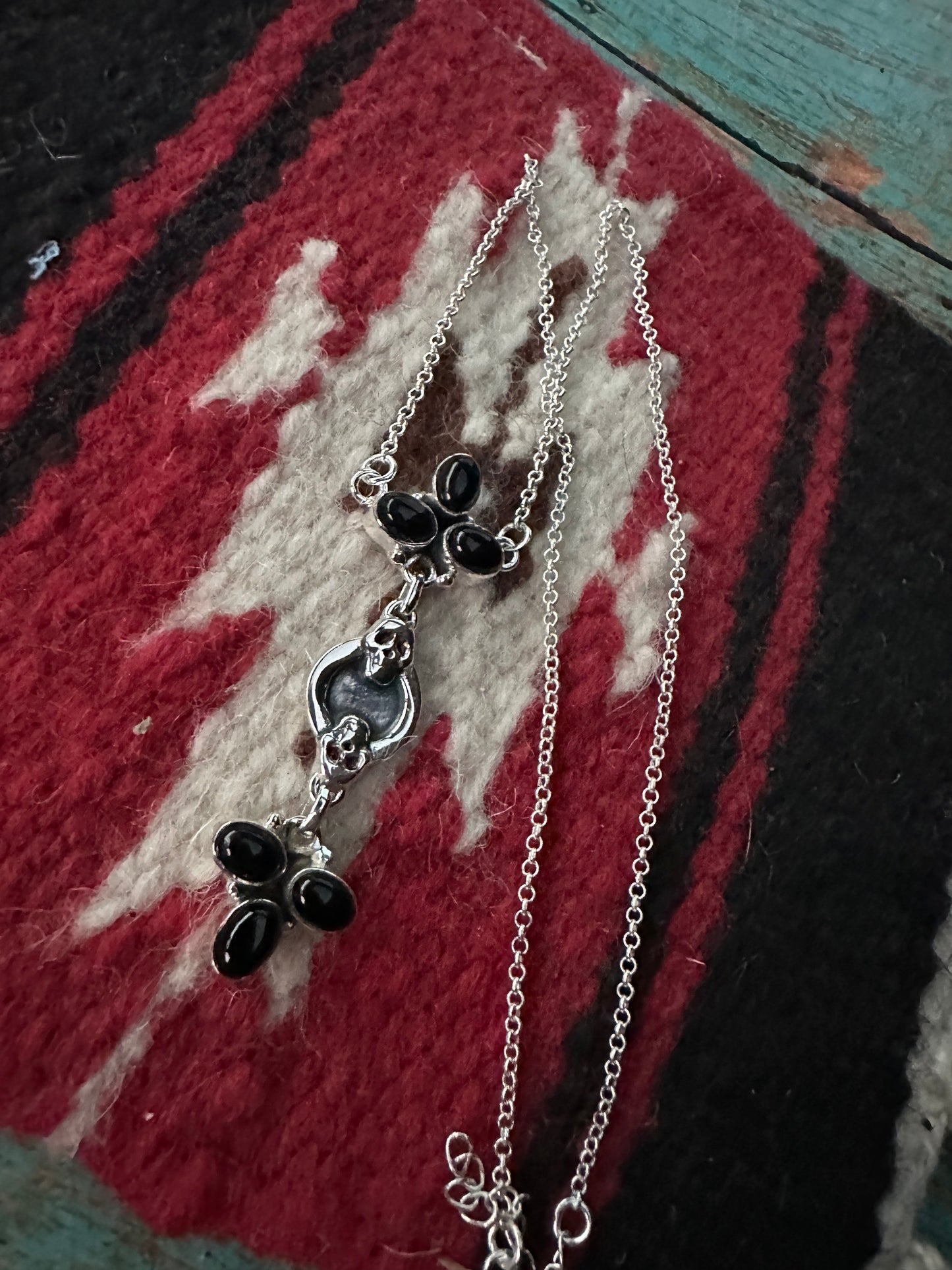 Sterling Silver Onyx Necklace Handmade Chain Necklace Nizhoni Traders LLC