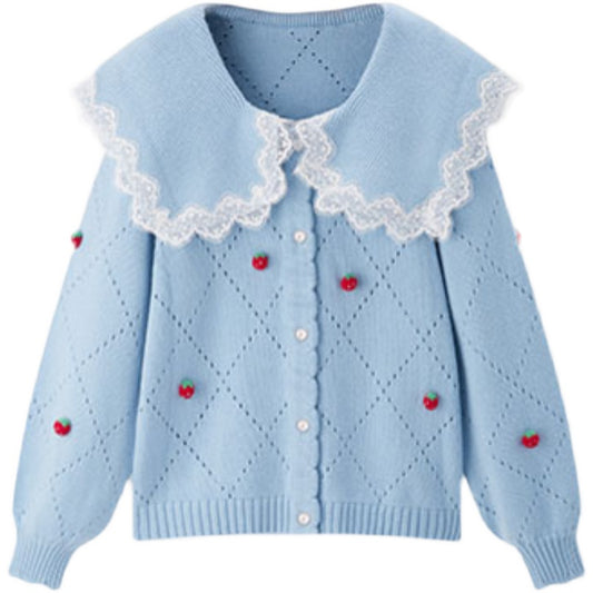 Strawberry Knitted Lapel Cardigan Commuter Style