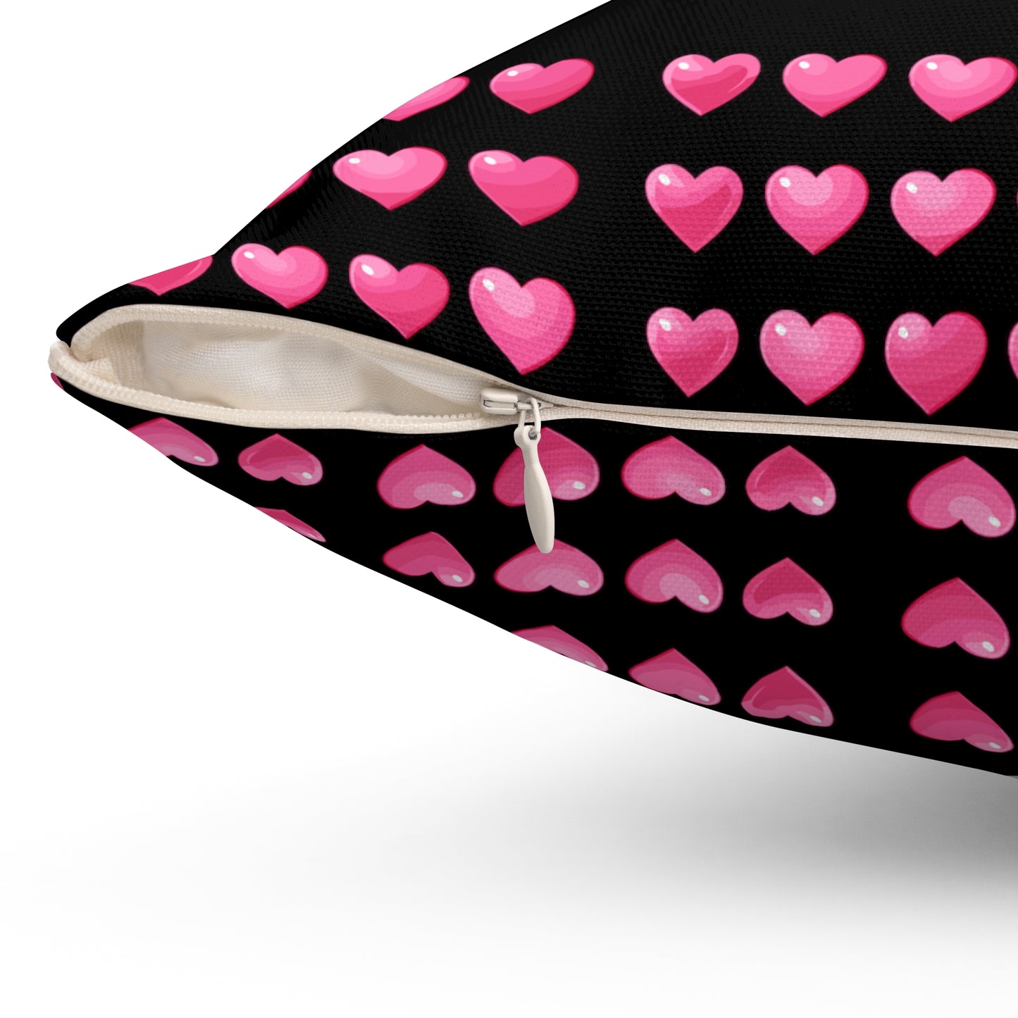Valentine's day best home decor pink hearts design on black Spun Polyester Square Pillow