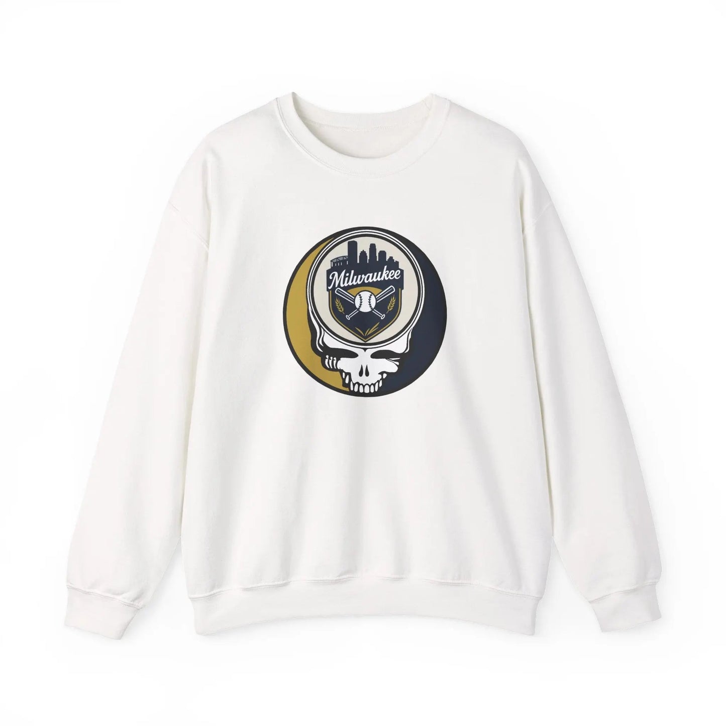 Grateful Dead Stealie Heavy Blend Crewneck Sweatshirt Milwaukee Baseball Edition MLB
