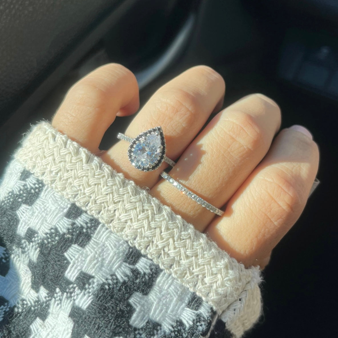 2.0ct Pear Cut Moissanite Black Halo Engagement Ring