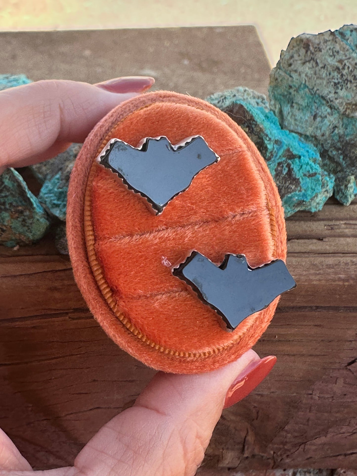 Sterling Silver and Onyx Bat Handmade Post Earrings Halloween Collection