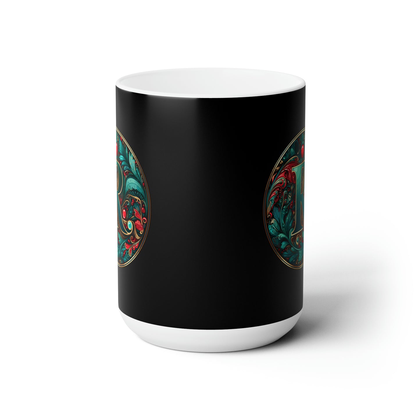 Christmas colorful Alphabet R design black Ceramic Mug 15oz