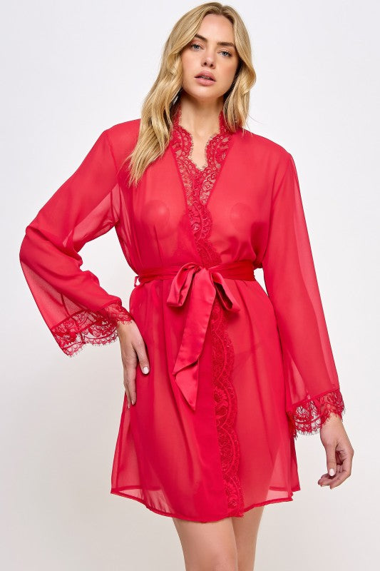 Vivian Chiffon Bodice Robe with Lace Trim