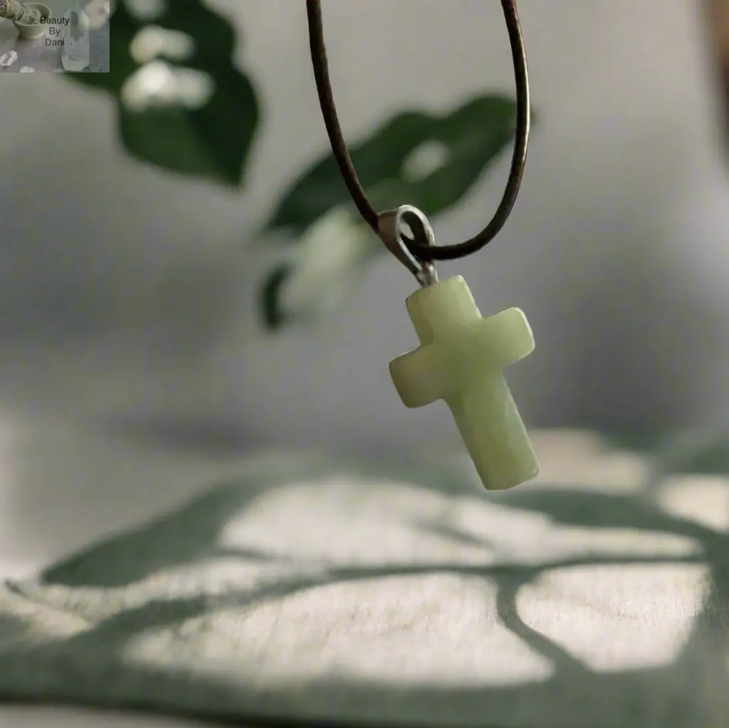 Aventurine Cross Necklace Adjustable Leather Cord Jewelry Beauty by Dani