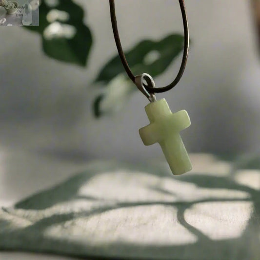 Aventurine Cross Necklace Adjustable Leather Cord Jewelry Beauty by Dani